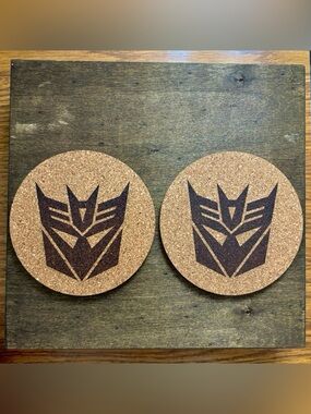 Transformers Decepticon Symbol Laser Engraved Cork Coasters Bundle of 2